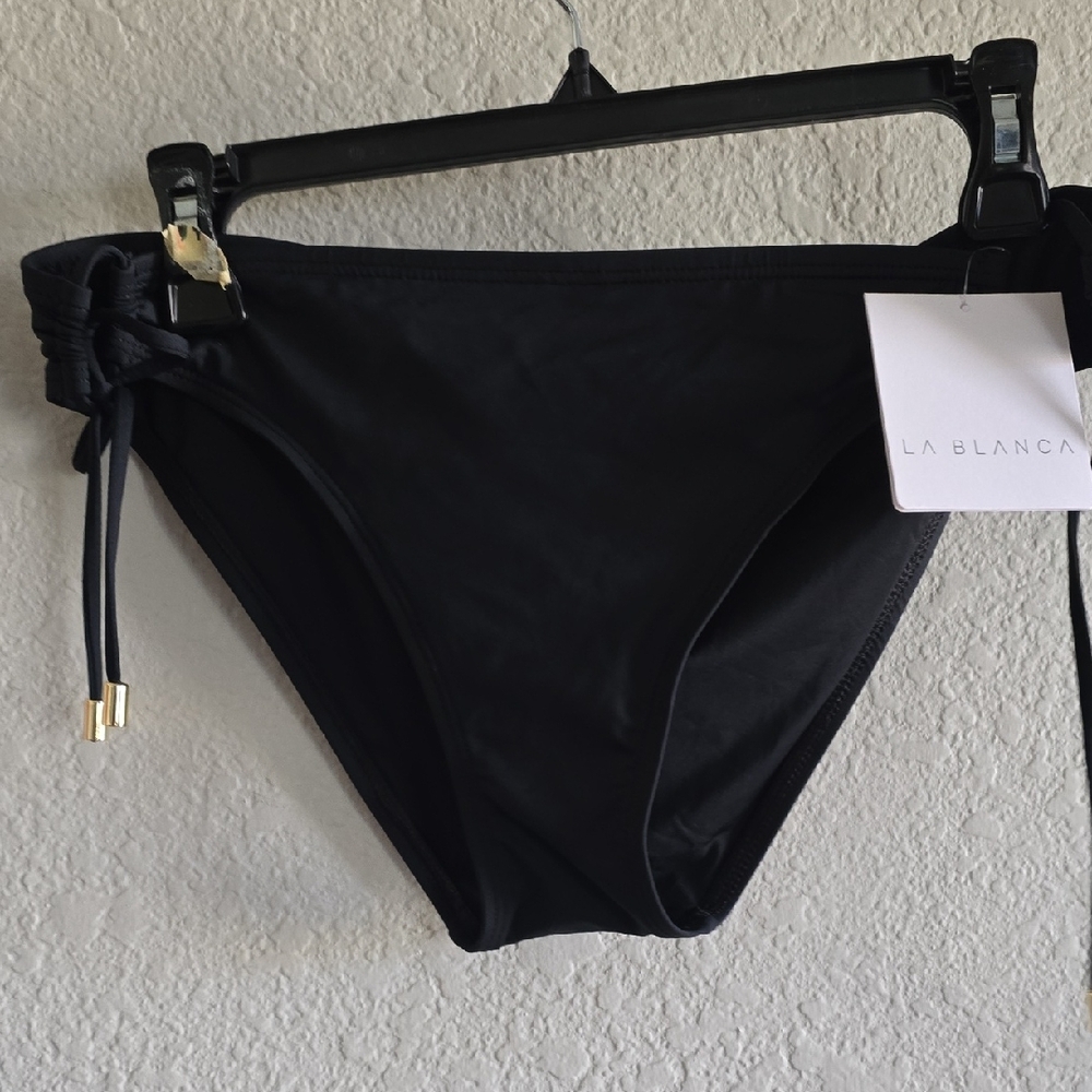 La Blanca Black Side-Tie Bikini Bottoms with Gold-Tone Tips - Picture 3 of 6